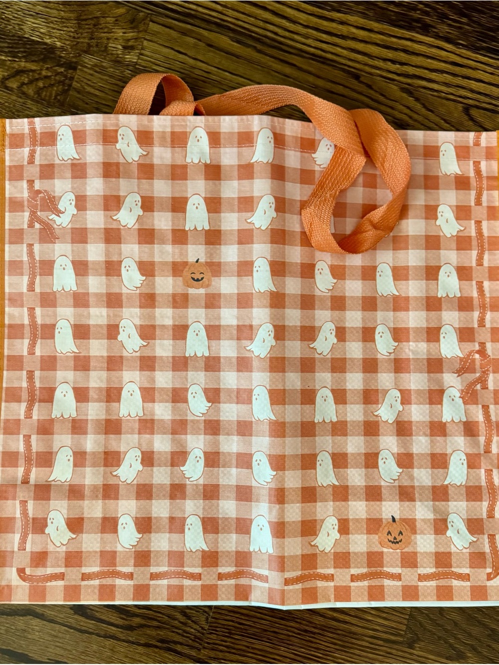 Homegoods TjMaxx Marshalls Reusable Tote- Orange Gingham Ghost Print